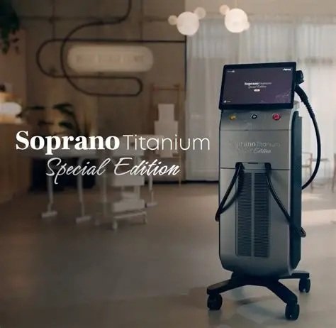 Soprano Titanium Special Edition laser device on a wheeled cart in a modern clinic.